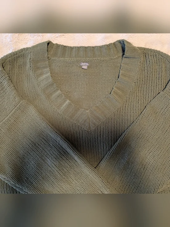 Aerie Olive Green V-Neck Knit Sweater - Picture 3 of 5